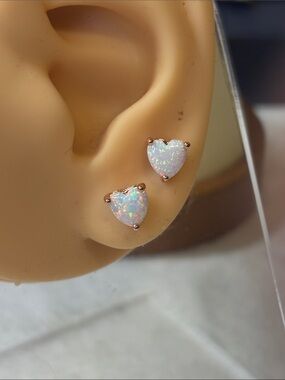 Lab Created Opal Heart Stud Earrings 18k Rose Gold Filled
